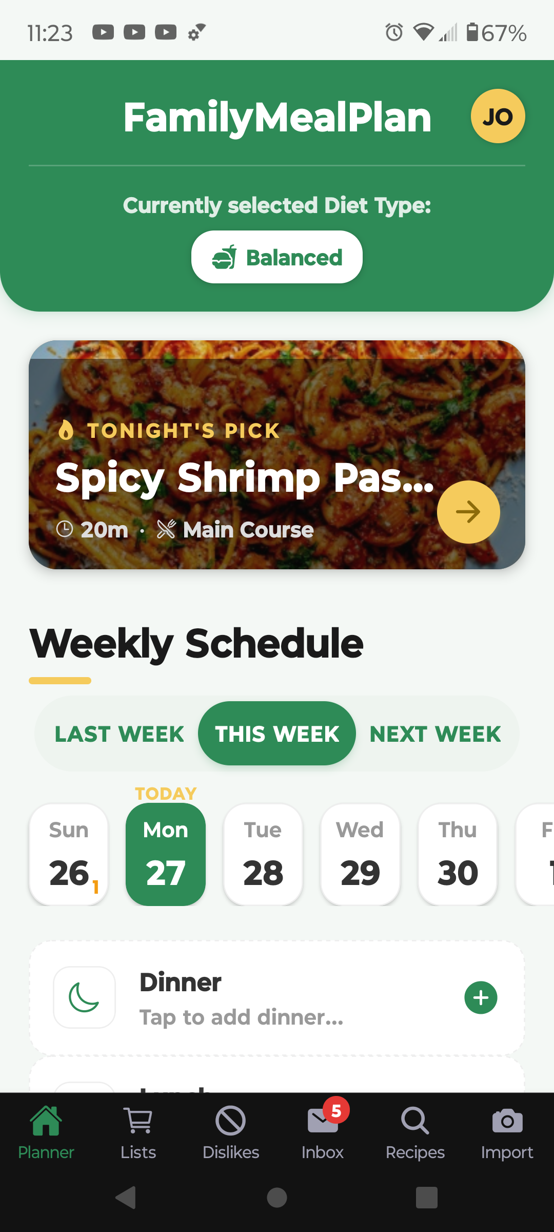 Family Meal Plan Dashboard